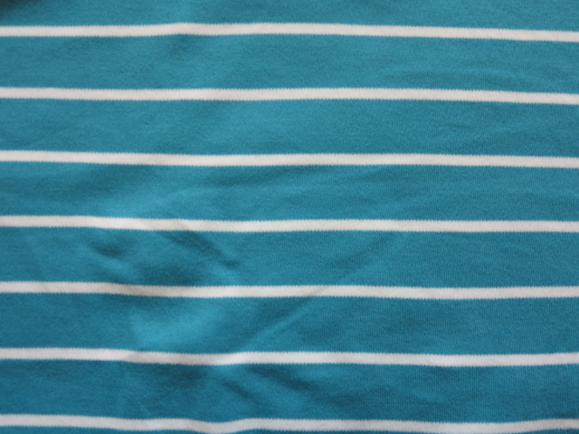 Tissu jersey marinière blanc et bleu turquoise certifié GOTS