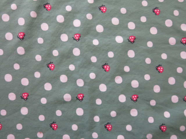 Tissu jersey avec des coccinelles sur fond vert sauge, certifié OekoTex 100