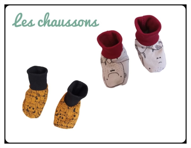 Chaussons en jersey bébé doublés en sweat de coton bio