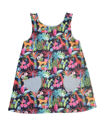 Robe d'été enfant à motifs jungle très colorée en taille 3 ans