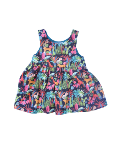 Robe d'été pour enfant très colorée avec des animaux de la jungle