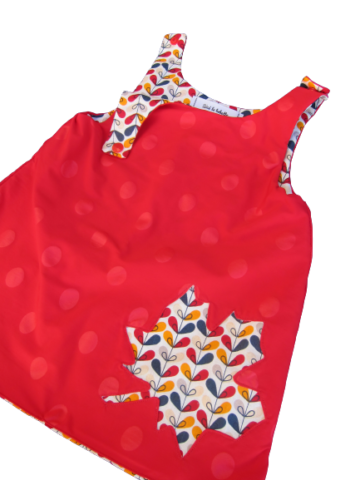 Robe chasuble rouge bébé avec incrustation feuille